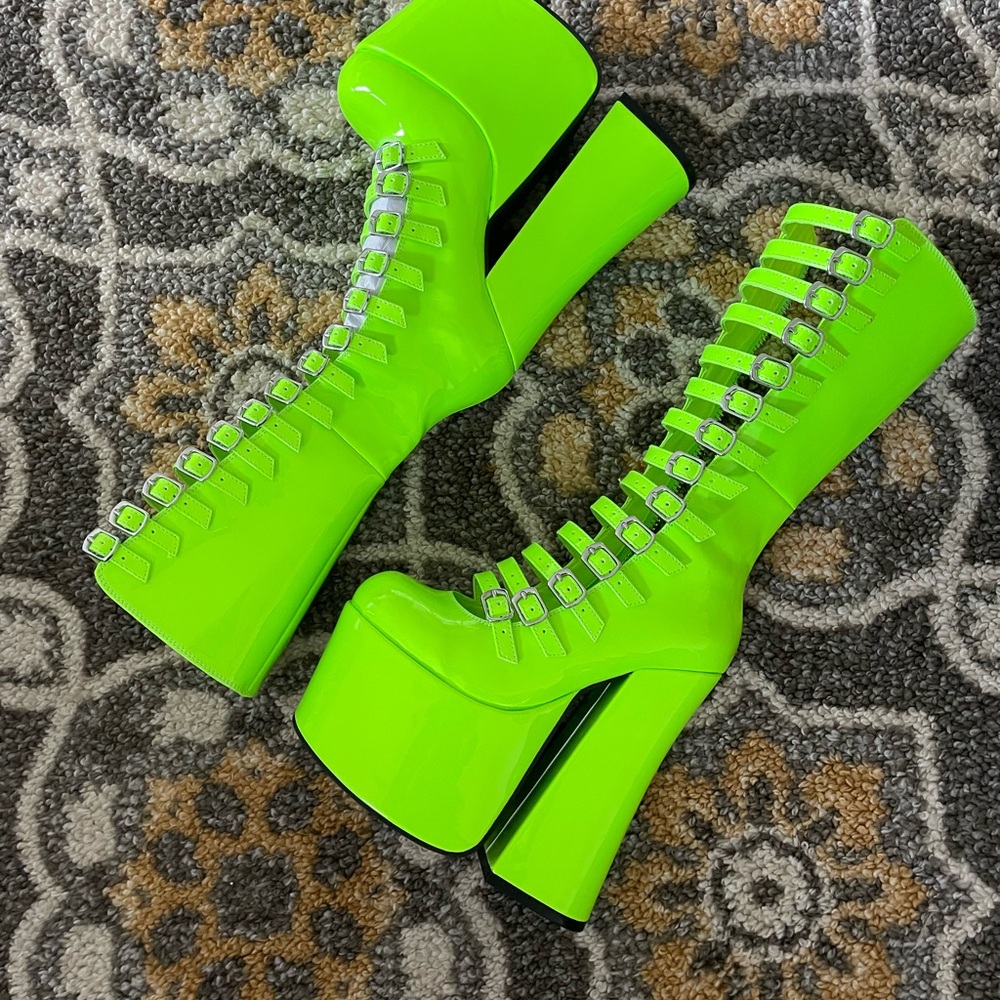 Neon Green Platform Boots